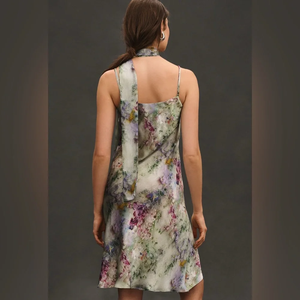 By Anthropologie Sweetheart Neck Scarf Crinkle Midi Dress - Picture 4 of 6